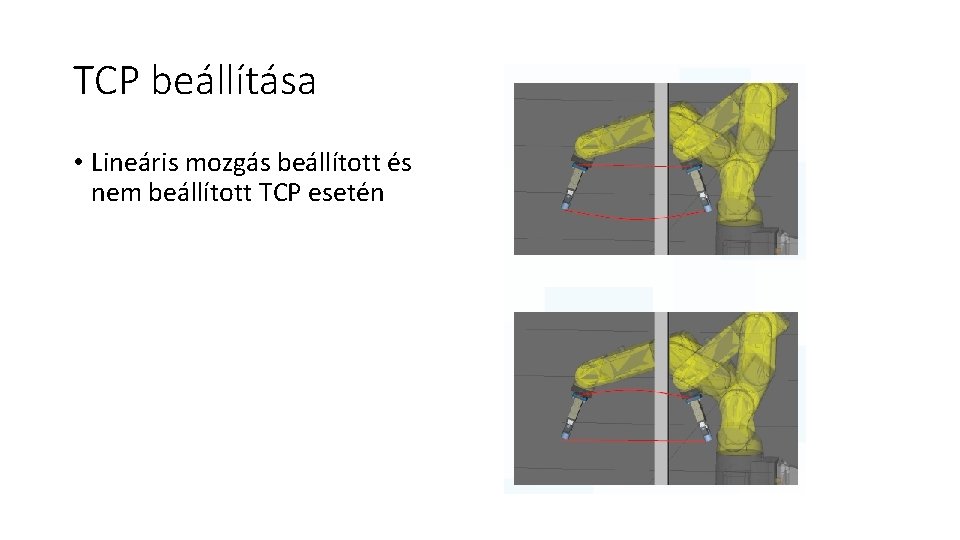 TCP beállítása • Lineáris mozgás beállított és nem beállított TCP esetén 