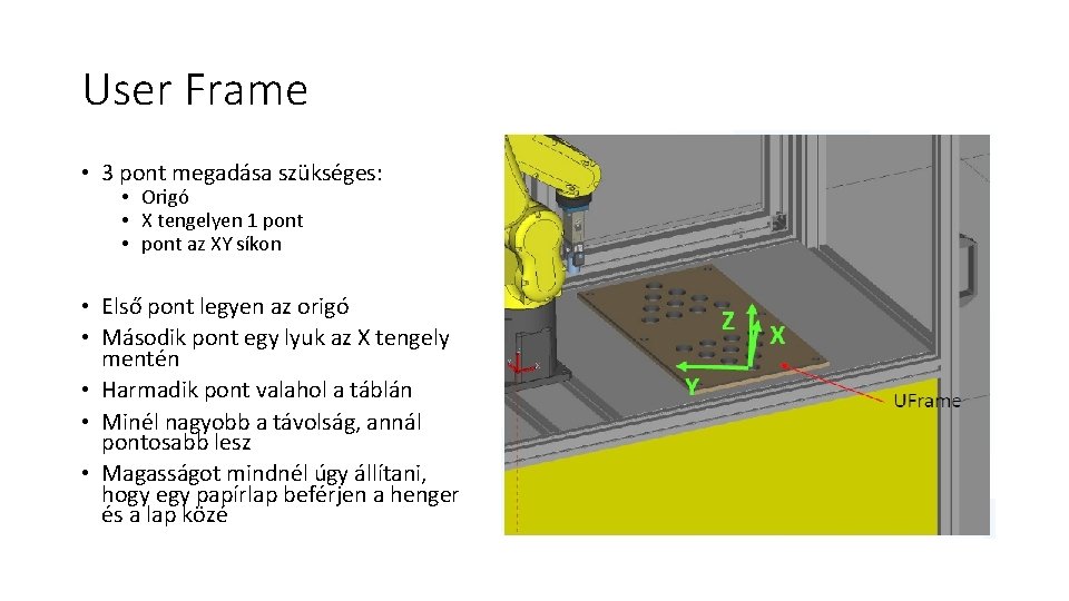 User Frame • 3 pont megadása szükséges: • Origó • X tengelyen 1 pont