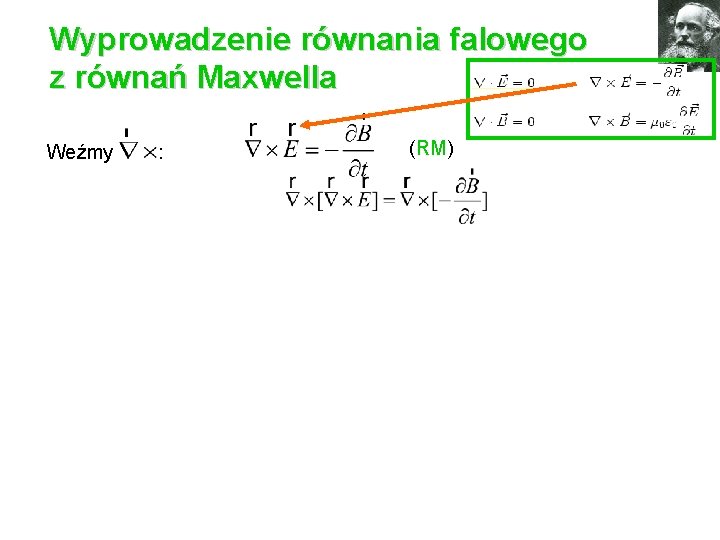 Wyprowadzenie równania falowego z równań Maxwella (RM) Weźmy : Zmieńmy kolejność różniczkowania zgodnie z