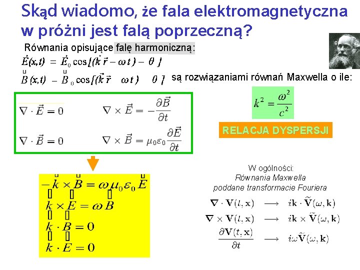 Skąd wiadomo, że fala elektromagnetyczna w próżni jest falą poprzeczną? Równania opisujące falę harmoniczną:
