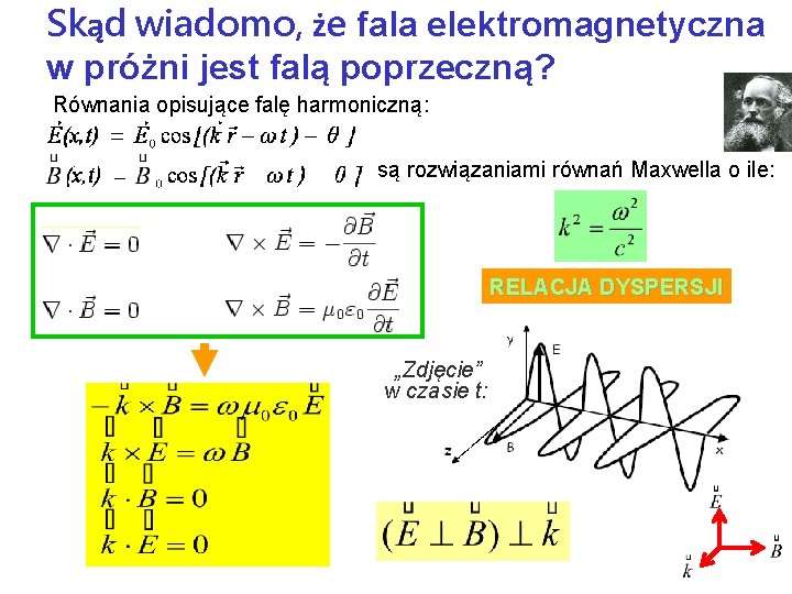 Skąd wiadomo, że fala elektromagnetyczna w próżni jest falą poprzeczną? Równania opisujące falę harmoniczną: