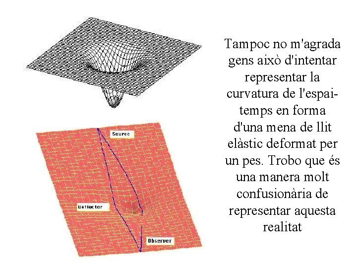 Tampoc no m'agrada gens això d'intentar representar la curvatura de l'espaitemps en forma d'una