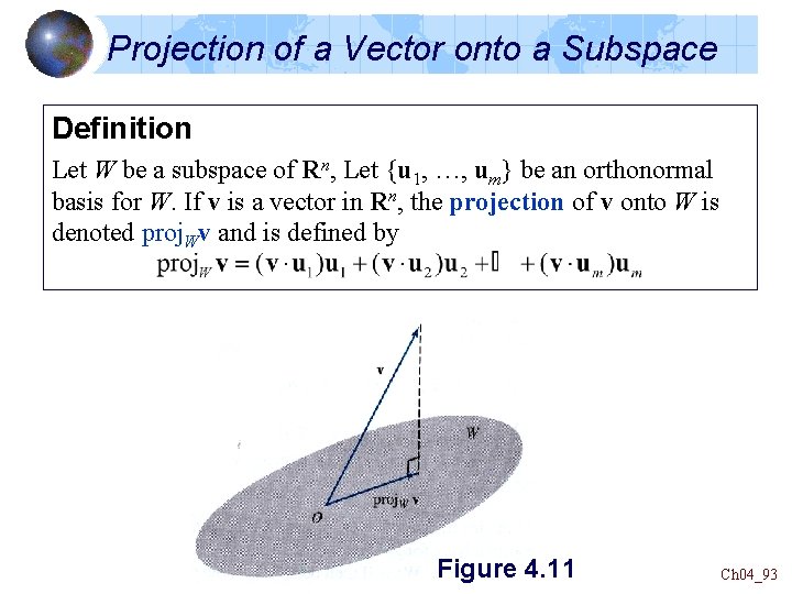 Projection of a Vector onto a Subspace Definition Let W be a subspace of Projection of a Vector onto a Subspace Definition Let W be a subspace of