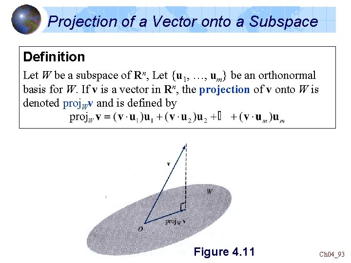 Projection of a Vector onto a Subspace Definition Let W be a subspace of