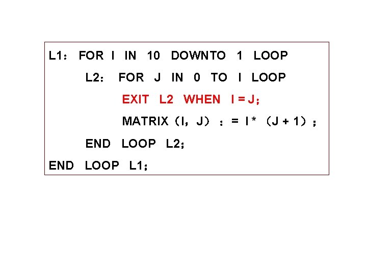 L 1： FOR I IN 10 DOWNTO 1 LOOP L 2： FOR J IN