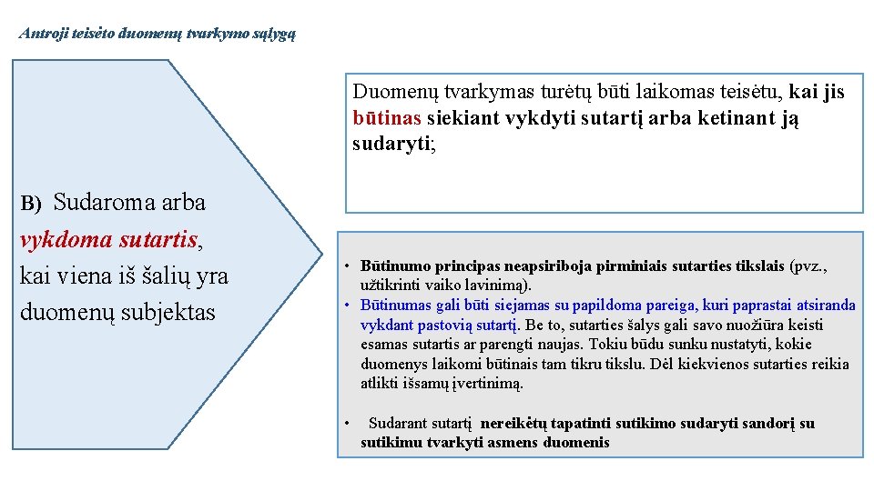 Antroji teisėto duomenų tvarkymo sąlygą Duomenų tvarkymas turėtų būti laikomas teisėtu, kai jis būtinas