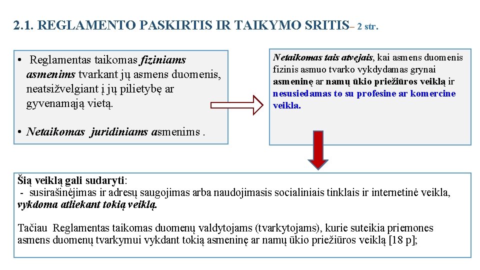  2. 1. REGLAMENTO PASKIRTIS IR TAIKYMO SRITIS– 2 str. • Reglamentas taikomas fiziniams