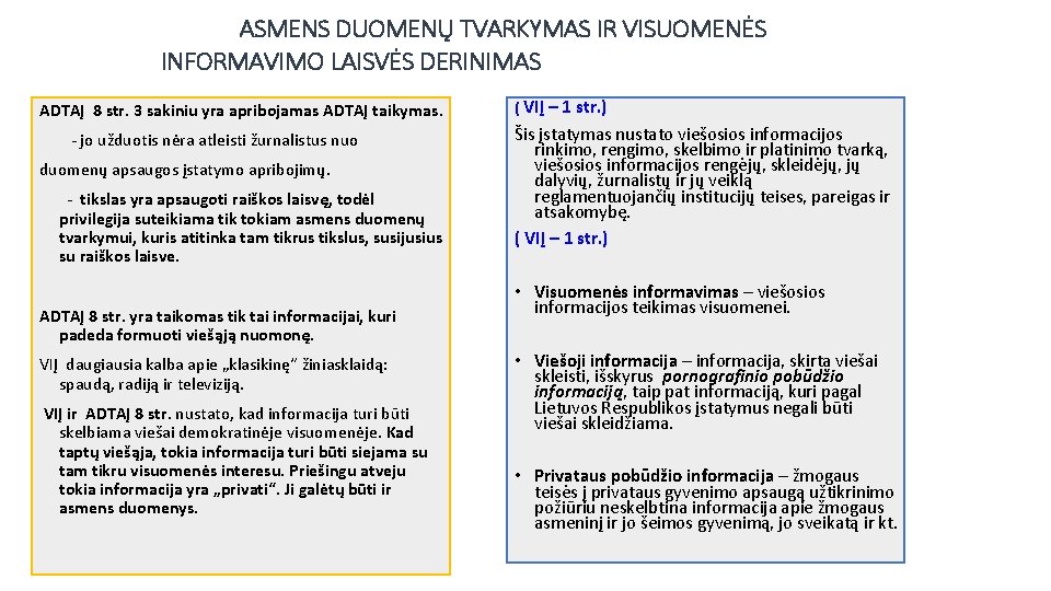 ASMENS DUOMENŲ TVARKYMAS IR VISUOMENĖS INFORMAVIMO LAISVĖS DERINIMAS ADTAĮ 8 str. 3 sakiniu yra