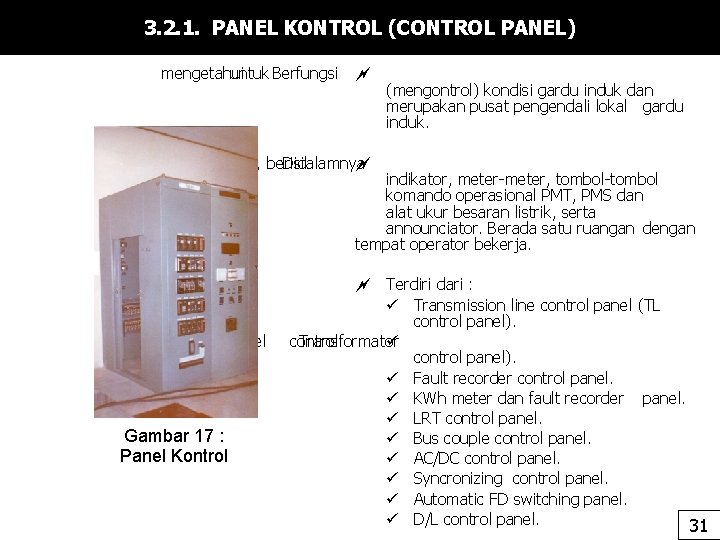 3. 2. 1. PANEL KONTROL (CONTROL PANEL) mengetahui untuk Berfungsi (mengontrol) kondisi gardu induk