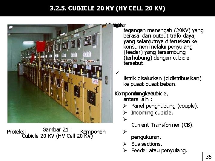 3. 2. 5. CUBICLE 20 KV (HV CELL 20 KV) switchgear sistem Adalah untuk