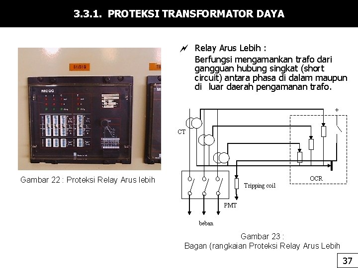 3. 3. 1. PROTEKSI TRANSFORMATOR DAYA Relay Arus Lebih : Berfungsi mengamankan trafo dari