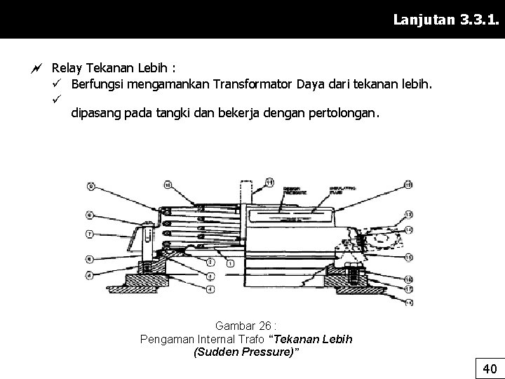 Lanjutan 3. 3. 1. Relay Tekanan Lebih : ü Berfungsi mengamankan Transformator Daya dari