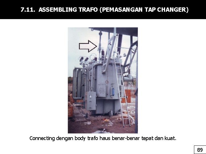 7. 11. ASSEMBLING TRAFO (PEMASANGAN TAP CHANGER) Connecting dengan body trafo haus benar-benar tepat