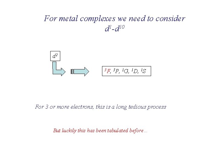 For metal complexes we need to consider d 1 -d 10 d 2 3