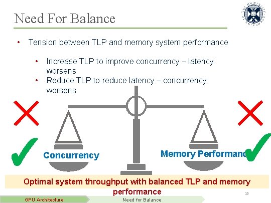 Need For Balance • Tension between TLP and memory system performance • • Increase