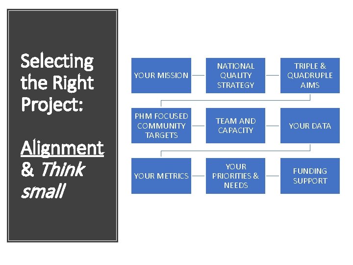 Selecting the Right Project: Alignment & Think small YOUR MISSION NATIONAL QUALITY STRATEGY TRIPLE