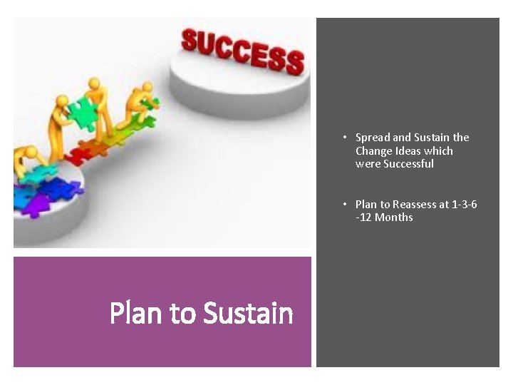  • Spread and Sustain the Change Ideas which were Successful • Plan to