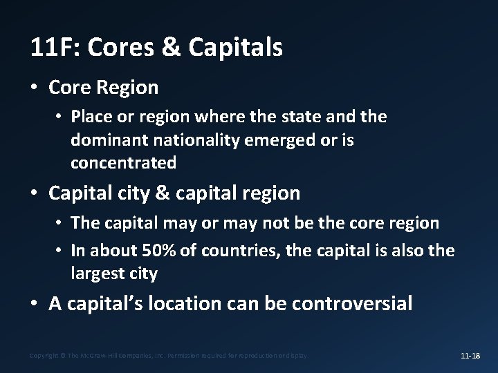 11 F: Cores & Capitals • Core Region • Place or region where the