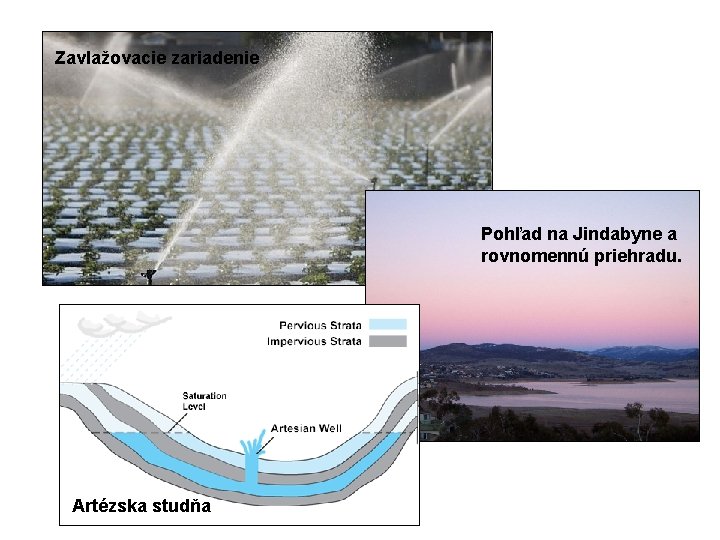 Zavlažovacie zariadenie Pohľad na Jindabyne a rovnomennú priehradu. Artézska studňa 