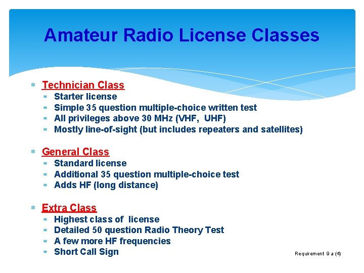 Amateur Radio License Classes Technician Class Starter license Simple 35 question multiple-choice written test