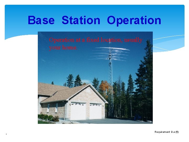 Base Station Operation at a fixed location, usually your home. . Requirement 9 a