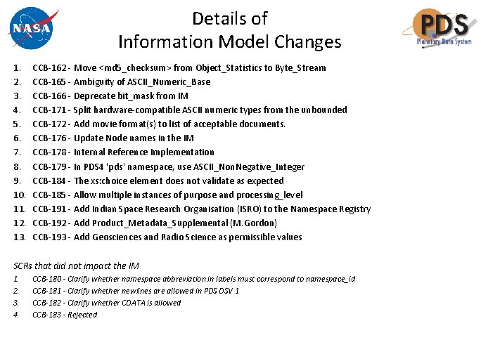 Details of Information Model Changes 1. 2. 3. 4. 5. 6. 7. 8. 9.