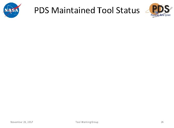PDS Maintained Tool Status November 29, 2017 Tool Working Group 24 