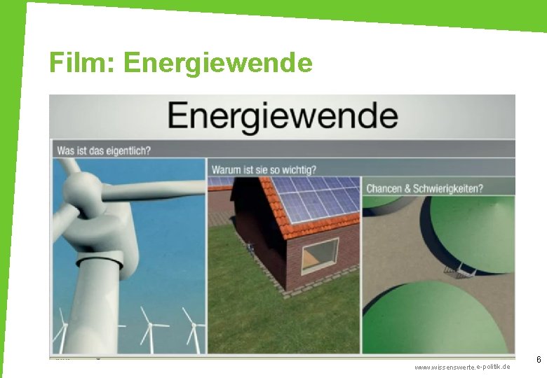 Film: Energiewende Solare Zukunft www. wissenswerte. e-politik. de 6 