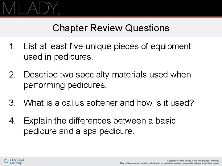 Chapter Review Questions 1. List at least five unique pieces of equipment used in Chapter Review Questions 1. List at least five unique pieces of equipment used in