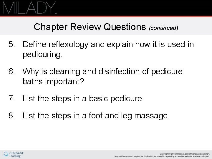 Chapter Review Questions (continued) 5. Define reflexology and explain how it is used in Chapter Review Questions (continued) 5. Define reflexology and explain how it is used in