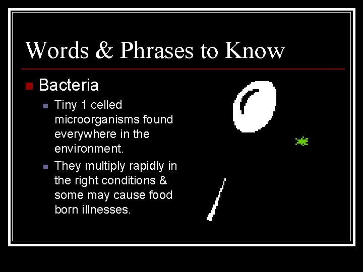 Words & Phrases to Know n Bacteria n n Tiny 1 celled microorganisms found