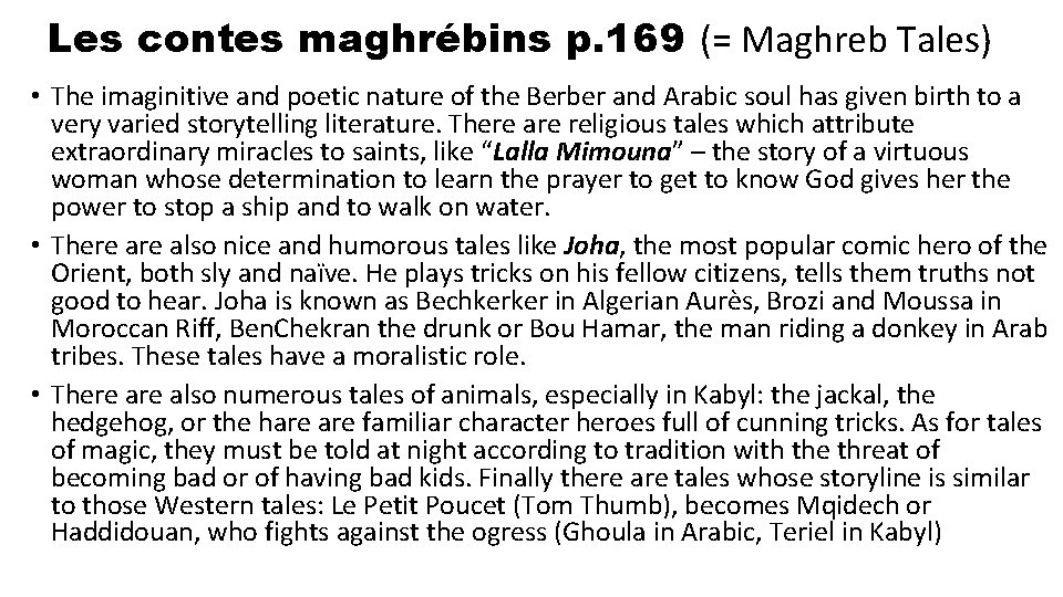 Les contes maghrébins p. 169 (= Maghreb Tales) • The imaginitive and poetic nature