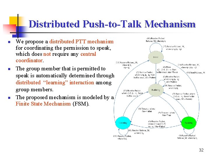 Distributed Push-to-Talk Mechanism n n n We propose a distributed PTT mechanism for coordinating