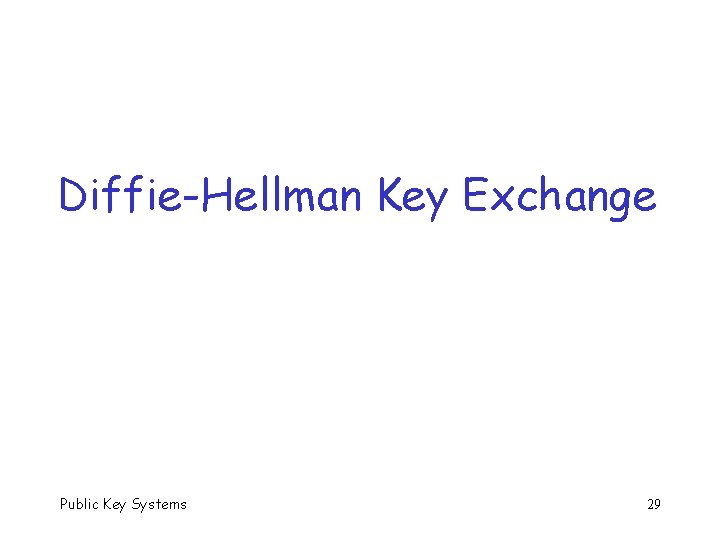 Diffie-Hellman Key Exchange Public Key Systems 29 