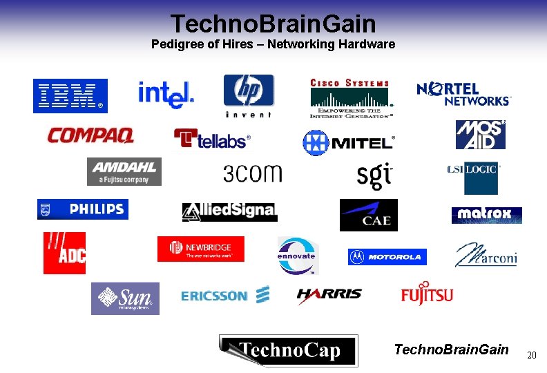 Techno. Brain. Gain Pedigree of Hires – Networking Hardware Techno. Brain. Gain 20 