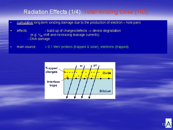 Radiation Effects (1/4): Total Ionizing Dose (TID) ▪ cumulative long term ionizing damage due