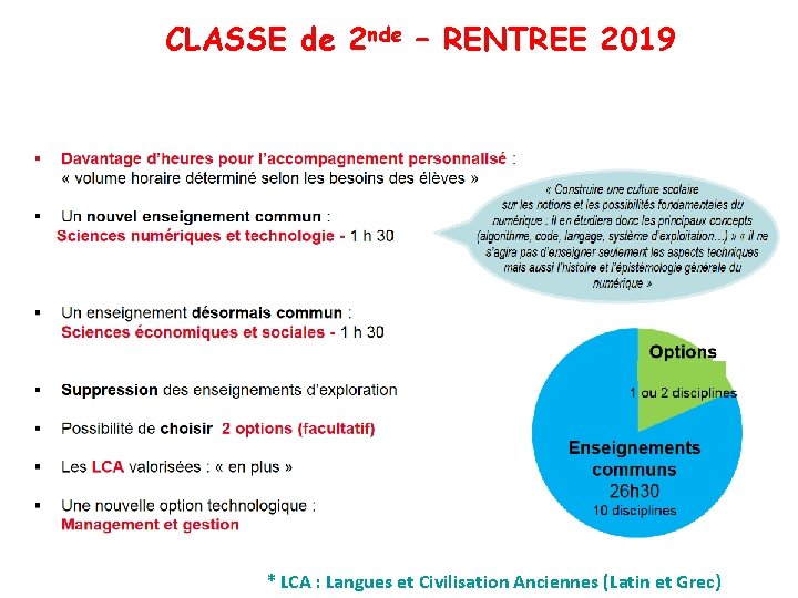 CLASSE de 2 nde – RENTREE 2019 * LCA : Langues et Civilisation Anciennes