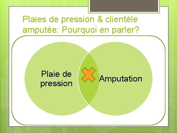 Plaies de pression & clientèle amputée: Pourquoi en parler? Plaie de pression Amputation 