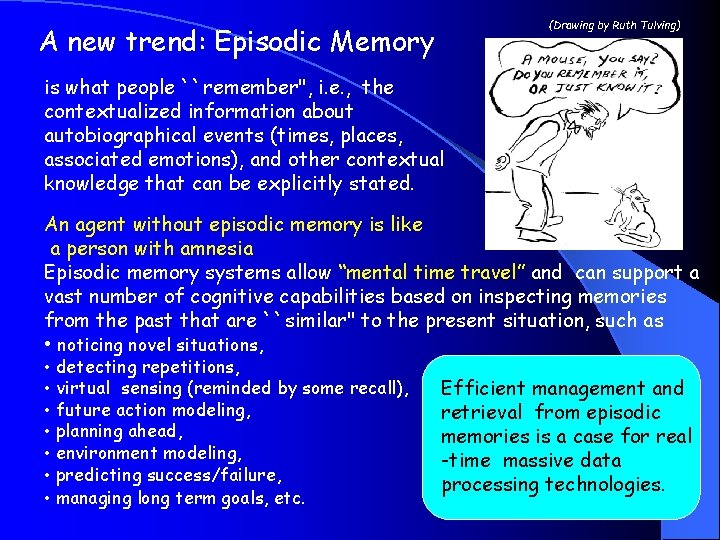 (Drawing by Ruth Tulving) A new trend: Episodic Memory is what people ``remember", i.