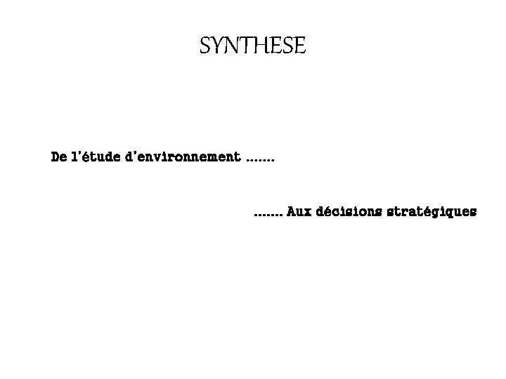 SYNTHESE De l’étude d’environnement. . . Aux décisions stratégiques 