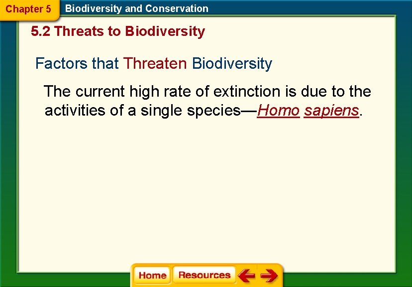 Chapter 5 Biodiversity and Conservation 5. 2 Threats to Biodiversity Factors that Threaten Biodiversity Chapter 5 Biodiversity and Conservation 5. 2 Threats to Biodiversity Factors that Threaten Biodiversity