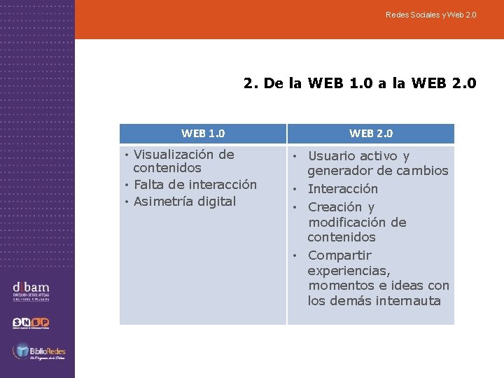 Redes Sociales y Web 2. 0 2. De la WEB 1. 0 a la