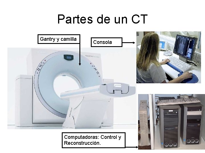 Partes de un CT Gantry y camilla Consola Computadoras: Control y Reconstrucción. 