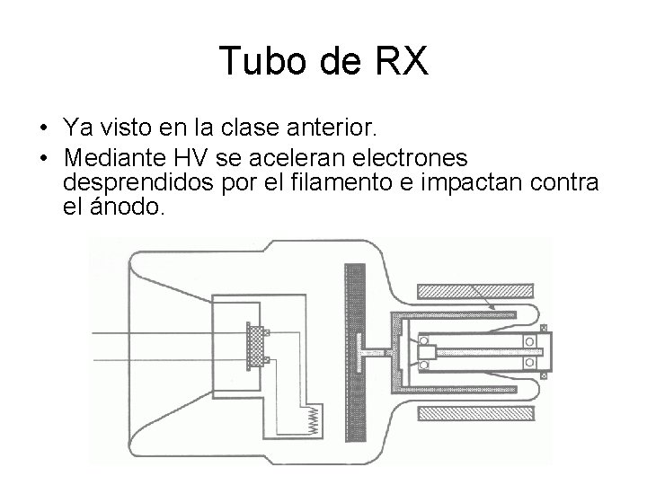 Tubo de RX • Ya visto en la clase anterior. • Mediante HV se