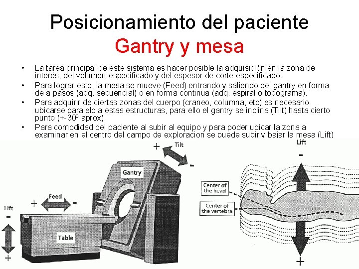 Posicionamiento del paciente Gantry y mesa • • La tarea principal de este sistema