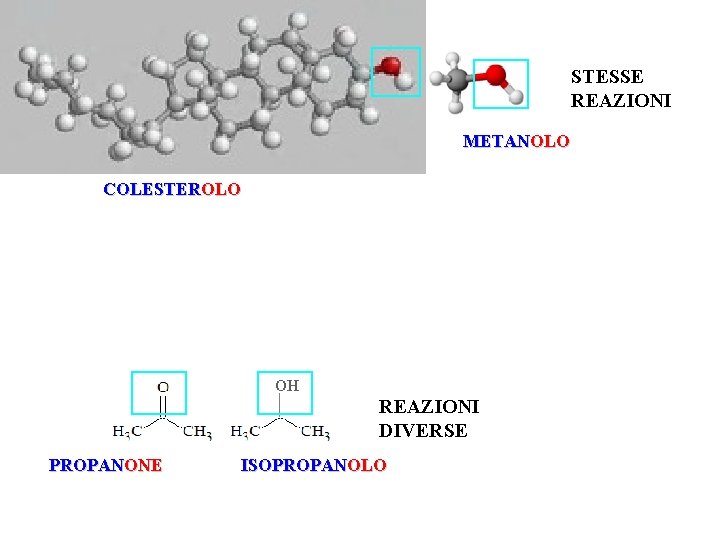 STESSE REAZIONI METANOLO COLESTEROLO OH REAZIONI DIVERSE PROPANONE ISOPROPANOLO 