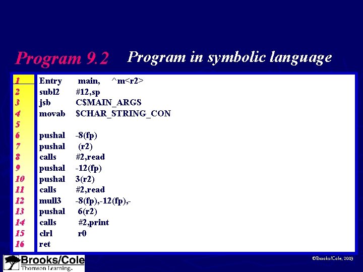 Program 9. 2 Program in symbolic language 1 2 3 4 5 6 7