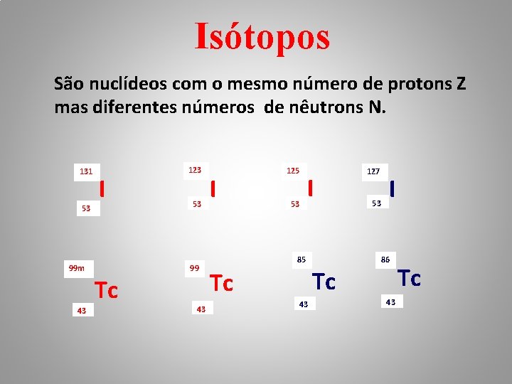 Isótopos São nuclídeos com o mesmo número de protons Z mas diferentes números de