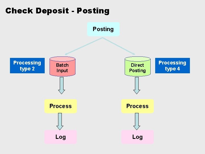 Check Deposit - Posting Processing type 2 Batch Input Direct Posting Process Log Processing
