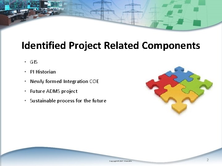 Identified Project Related Components • GIS • PI Historian • Newly formed Integration COE